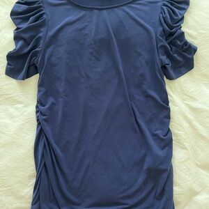 Dkny Blue Ruched Short Sleeve Blouse